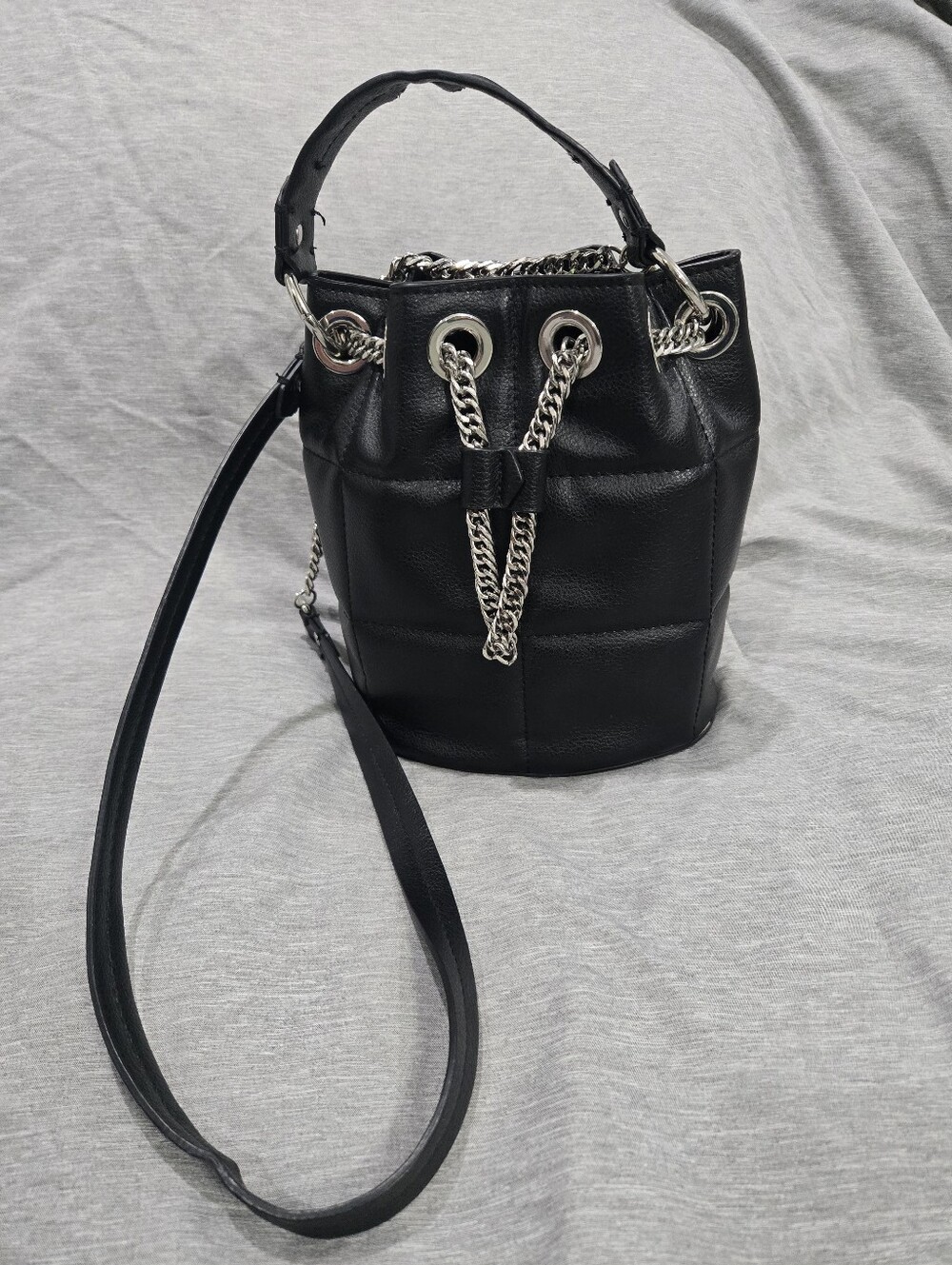 Zara Black Quilted Bucket Bag Purse